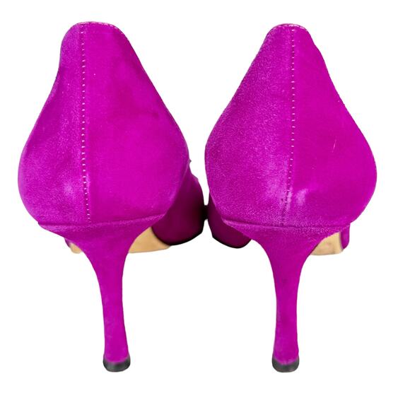 Vintage Y2K Isaac Mizrahi Suede Heels Pointed Toe Ribbon Trim Purple Black 9.5 - Picture 5 of 12